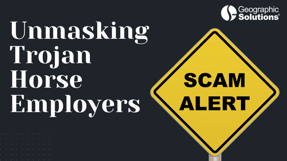 Unmasking Trojan Horse Employers and Scam Alert Street Sign